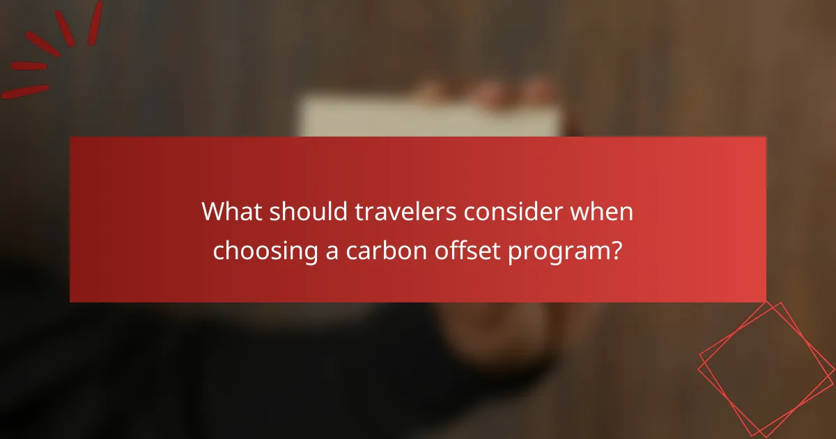 What should travelers consider when choosing a carbon offset program?